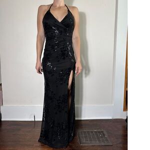 y2k Vintage Speechless Black Sparkly Formal Gown with Slit Size 5 NWT